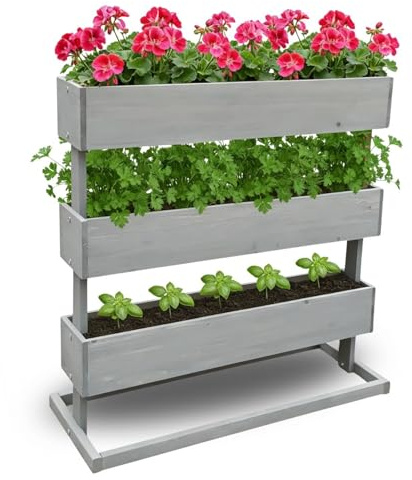 Coemo Vertikalbeet Hochbeet 3 Etagen aus Nadelholz, 75x30x75 cm, Grau