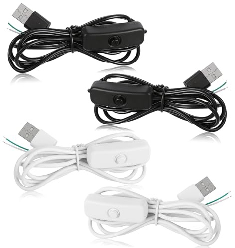 Bruislard 4 Pcs USB Extension Cable with On/Off Switch 2 Pin Wire Connector Power Cord Switch Power Cable On Off Switchs Extension Cord for 5V 12V LED Strips Light Table Lamp Fan Webcam Charger