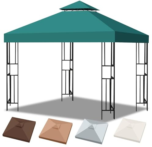 3x3m Pavillon Ersatzdach Wasserdicht Doppeldach mit Air Vent, UV-Beständig, 300D Polyester Gartenpavillon Ersatzbezug Pavillondach für Garten, Camping, Grillen (Grün)