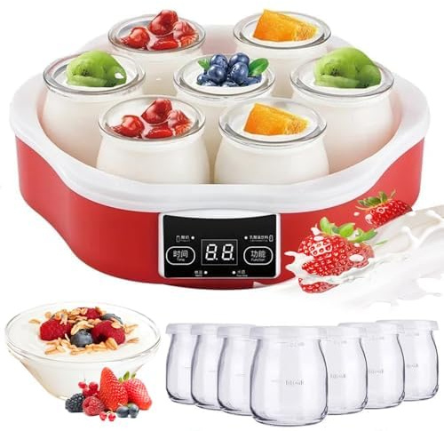 Máquina de fermentación automática de 1700 ml con temporizador de pantalla LED, incluye 7 tarros, perfecta para hacer yogur griego, queso, natto y postres frescos