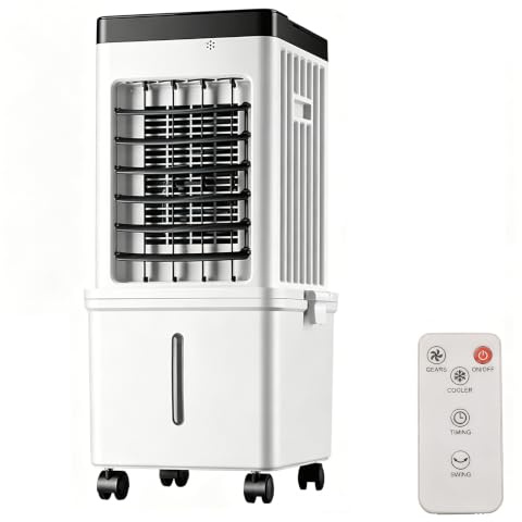 3-IN-1 Portable Evaporative Air Cooler, Remote Control Air Conditioner Fan with 15L Tank, 3 Speeds, 7.5H Timer, 120° Oscillation, Low Energy Cooling Fan for Home Bedroom Office
