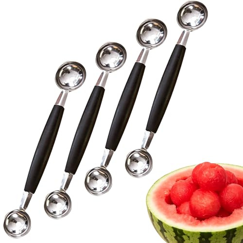 4 Pcs Round Melon Balls, Double Sided Melon Baller, Fruit Baller Scoop | Melon Baller Scoop Stainless Steel Melon Baller Melon Scoop Double Scoop Ice Cream Cone Double Dessert Scoop for Fruit Ice