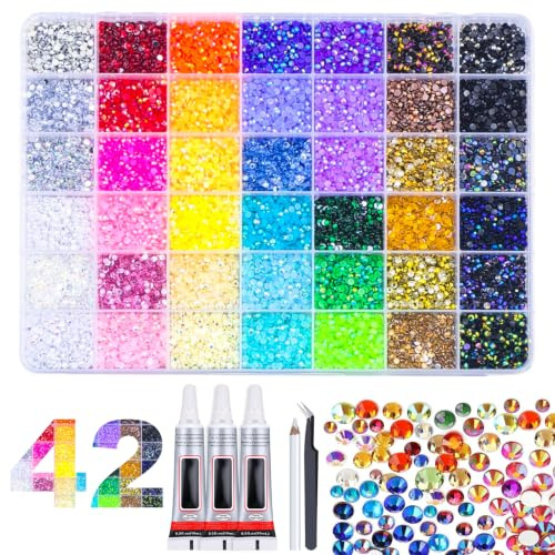 32000 Stück Strasssteine, 42 Farben Glitzersteine Mit Klebstoff zum Basteln