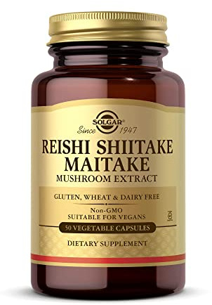 Solgar Reishi, Shiitake & Maitake Mushroom Complex Vegetable Capsules - Pack of 50 - Mushroom Blend Food Supplement - Supports Immune System and Wellbeing - Vegan
