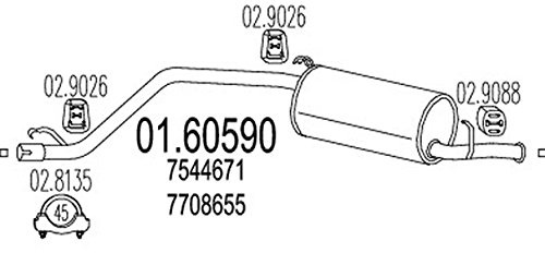 MTS 01.60590 Endschalldämpfer Kompatibel mit FIAT Panda Schrägheck 141 46759170 55187297 7544671