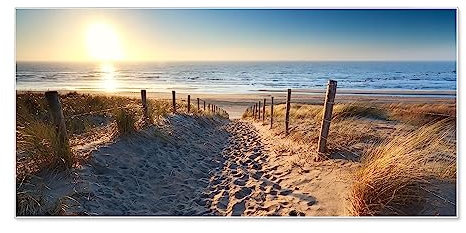 banjado Magnettafel weiß 78 x 37cm / Magnetwand Metall/Magnetpinnwand als Memoboard/Pinnwand Magnettafel Küche, Büro, Kinderzimmer inkl. 4 Magnete & Montageset - Motiv Nordseestrand