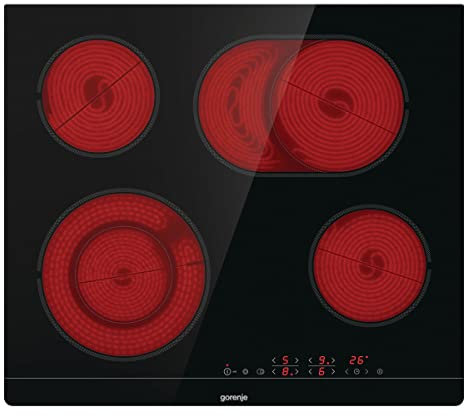 Gorenje ECT 643 BSC Plaque de cuisson électrique / 60 cm/double circuit/zone de rôtissage/TouchControl/Minuterie/Sans cadre/Sans zone de pont