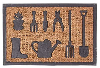HOMESCAPES Garden Tools Coir Door Mat 60 x 40 cm with Rubber Non-Slip Back Indoor and Outdoor Doormat