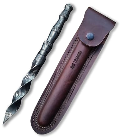 Handmade Damascus Steel Tri Edge Dagger, Dirk, Twisted Blade Knife Wiith Sheath, 9 In Full Tang Fixed Blade Cyclone Knife, Spiral Edges JNR-4075