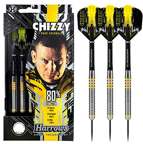 Harrows Steel Darts Dave Chisnall Chizzy 80% Tungsten Steeltip Dart Steeldart Hochwertiger Tungsten Dart Dartpfeile Set mit Schäften und Flights (25 Gramm)