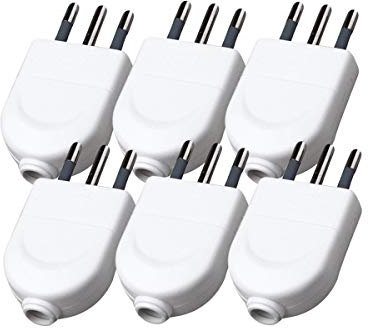 6 Pezzi Spina Elettrica, Spina 2P+T 250V, Spina Italiana Piatta, con Uscita Cavo Diritta (Spina Piccola 10A, Bianco)