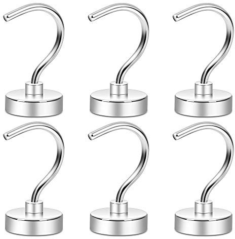 Neosmuk Magnetic Hooks,30kg Large Opening Hook CNC Machined Base,Ideal for Cruise,Grill,Towel,Kitchen Indoor Hanging (Silvery White,Pack of 6)