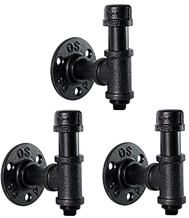 Home TZH Bathroom Towel Hooks for Hanging 3 Pack Vintage Industrial Pipe Towel Holder Black Wall Mounted Heavy Duty Hook Decorative for Farmhouse Bathroom Kitchen(3, Black)