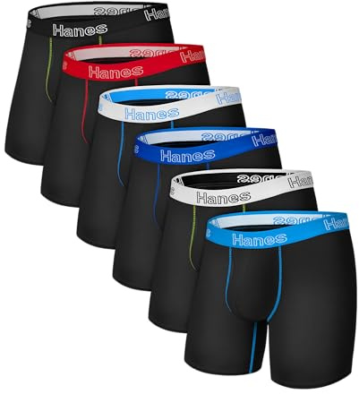 Hanes Men's Boxer Cotton Stretch Moisture-Wicking Multi-pack Underwear Brief, Black - 6 Pack, X-Large