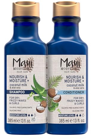 Maui Moisture Nourish & Moisture + Coconut Milk Shampoo + Conditioner to Hydrate and Detangle Curly Hair, Lightweight Daily Moisturizing Shampoo, Vegan, Silicone & Paraben-Free, 13 Fl Oz