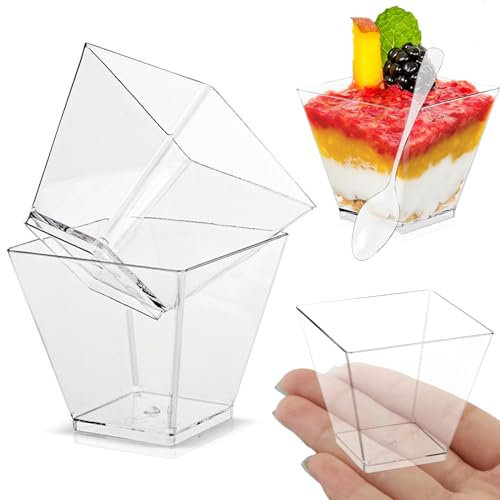 FainFun Lot de 50 mini gobelets carrés réutilisables - 60 ml Transparent pour mariage, anniversaire, fête