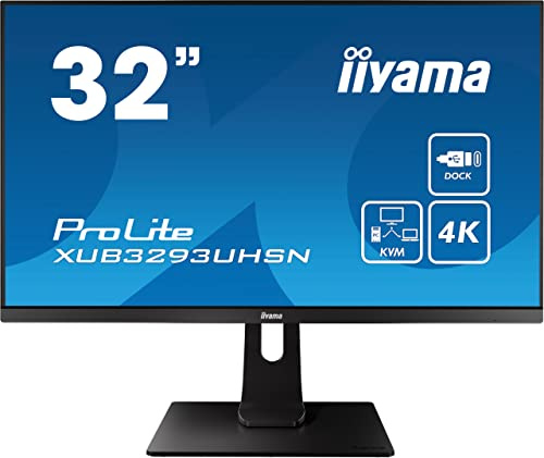 iiyama XUB3293UHSN-B1 32 Inch IPS LCD USB-C Dock Display with 65W Charging, 4ms, 3840x2160, RJ45, 1x HDMI,1 x DisplayPort In, 3 x USB, 2 x 3W Speakers, KVM Switch, HAStand