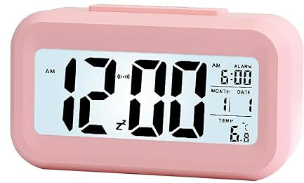 WANGCL Sveglia digitale 12/24 ore su 24 comodino con retroilluminazione display LCD calendario data e display temperatura (rosa