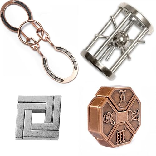 RoseFlower 4 Piezas Rompecabezas de Bloqueo mágico, Rompecabezas de Metal, desbloqueo Rompecabezas Educativo al Desgaste Juego de Juguetes para Entrenamiento Cerebral Juguete para niños y Adultos