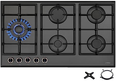 Phönix PG-901LT encimera de gas empotrada Encimera de gas 5 placas autosuficientes (placa de gas independiente/empotrada) incluye accesorio WOK + cocina de gas cruz