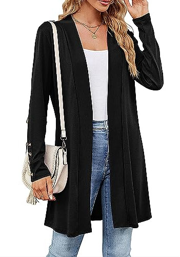 Heersan Cardigan Donna Lungo Leggero Giacca in Maglia Elegante Golfino a Maniche Lunghe Casual Cappotto Top Fronte Aperto Maglioni Lunghi per Primavera e Autunno