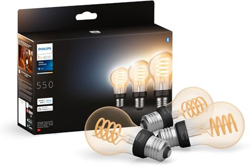Philips Hue White Ambience E27 Standard Filament, 7W, dimmbar, warm- bis kühlweißes Licht, kompatibel mit Amazon Alexa (Echo, Echo Dot), 3er Pack