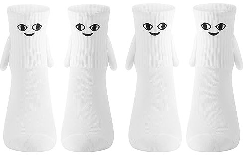 Lustige Magnetische Socken Magnetsocken für Damen Herren Funny Magnetic Hand in Hand Socks mit Magnetarmen Paar Freundin Freund Partner Geschenke Einheitsgröße (B - 2 Paar Weiß)