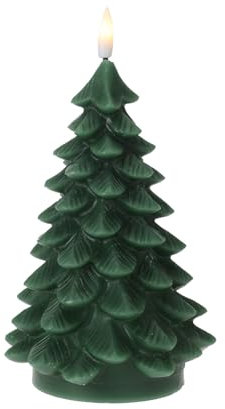 LED Motiv Wachskerze grün 19 cm - Tannenbaum - Weihnachtskerze Batterie betrieben mit Timer - Weihnachtsdeko Motivkerze Dekokerze feuerlos mit Flackereffekt