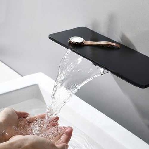 Waschtischarmatur Wasserfall Einhandmischer Mischbatterie 2 Loch Unterputz Unterputz Armatur Waschbecken Ultradünn Spritzwassergeschützt Für Heiß- Und Kaltmischung,Schwarz