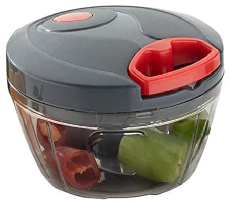 AARNAV Picadora manual de alimentos gris, picadora de alimentos con cuerda, picadora práctica con 3 cuchillas de acero inoxidable para cortar verduras y frutas sin esfuerzo para tu cocina (450 ml)
