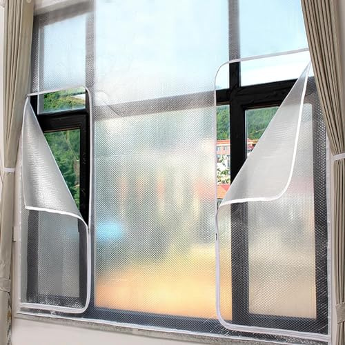 FENGSHOUU Thermo Cover Window Insulating Film,Winter Warm Windproof Curtain,Translucent Privacy Window Film,for Balcony,Bedroom,Kitchen,Customizable,Width x Height (86.6in x 59in)