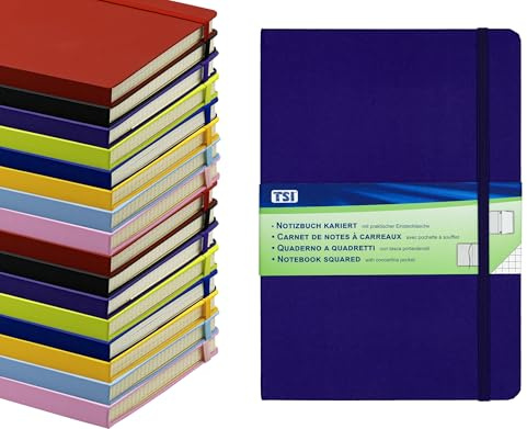 TSI Notizbuch A5 kariert, Farbe indigo, 192 Seiten, mit Innentasche, Lesezeichen, Elastischer Verschluß, Art.Nr. 63555-IN