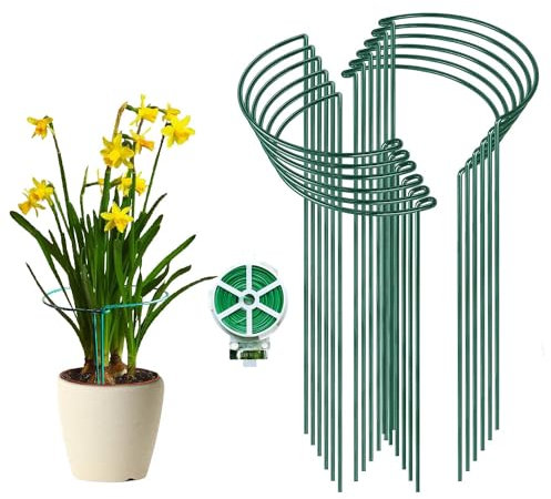 AGOLEAM 12 Packs Plant Support Stake, 10 W x 24 H Thickened 5mm Half Round Metal Garden Plant Stake, Green Plant Support Ring, Border Support for Indoor Outdoor Plants, Vegetable, Flowers