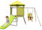 COSTWAY 4 en 1 Aire de Jeux Portique en Bois avec Toboggan & Siège Bébé Réglable, Tour d'escalade Enfants avec Cabane Couverte & Échelle, Cadre en Métal pour Jardin pour Enfants de 3-7 Ans