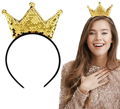 Dimeho Diadema de lentejuelas, diadema brillante, corona de princesa, diadema brillante, accesorios para el pelo, accesorios para el cabello, Halloween, Navidad y fiesta de cumpleaños, tiaras para el