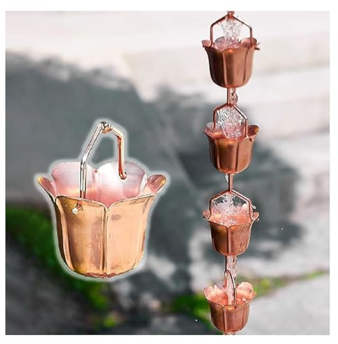 Regenkette Regenwassersammler für draußen, Regenfänger mit Blumendeko „Morning Glory“ aus Kupfer for Balkon-Regenrinne/Schuppen-Fallrohr, zur Umleitung von Regenwasser aus der Außenseite, Ketten zur R
