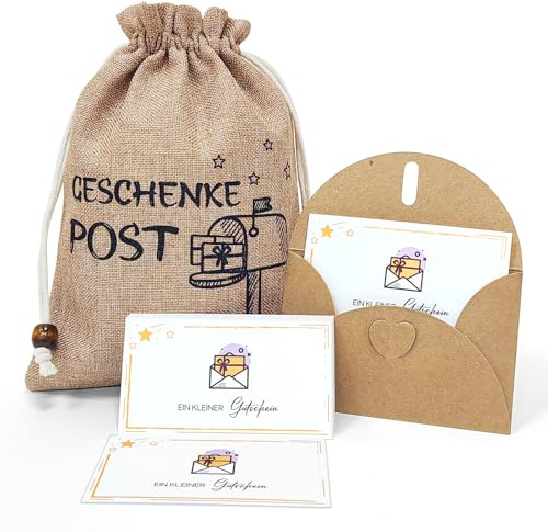Gutschein Weihnachten Geschenke Post - Gutschein zum Selber Ausfüllen, mit 12 Kleiner Gutschein, 12 Briefumschlägen aus Kraftpapier für Geldgeschenk Oder Gutscheine Weihnachten, 1 Sackleinen