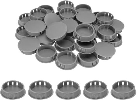 sourcing map 50pcs Nylon Plastic Hole Plugs, 1-2/5(35mm) Round Drill Screw Hole Plugs Covers Knockout Locking Plastic Plugs Insert End Caps for Kitchen Cabinet Furniture, Deep Grey