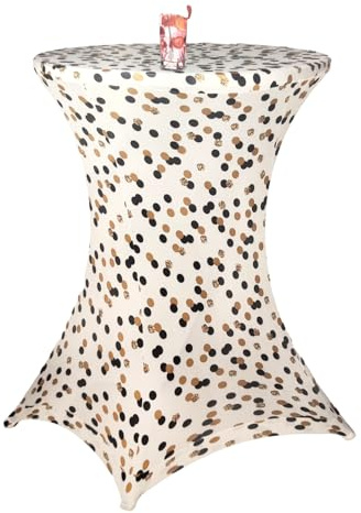 Stehtischhusse Ø80 cm Gold gepunktet Stretch Tischbezug Bistrotisch Husse | BURI, Stehtischbezug, bis 110 cm Höhe, elastisch, pflegeleicht, Party, Hochzeit, Event, dekorativ, knitterarm