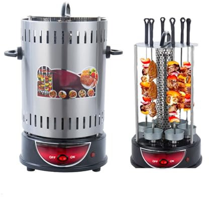 Buhelyc Parrilla eléctrica giratoria Vertical Capacidad para 6 brochetas Rotación automática 360º sin Humo Parrilla eléctrica para Pollo Asado, Barbacoa