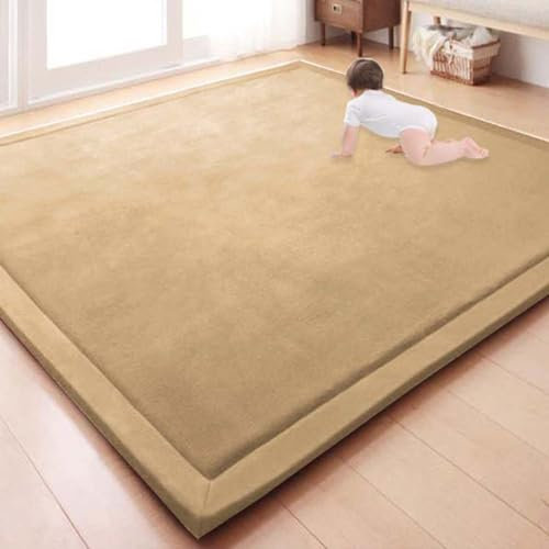 Extra großer weicher Korallensamt-Spielteppich für Zuhause/Wohnzimmer/Schlafzimmer, rutschfester Teppich für Yoga, Beige (120 x 200 cm)