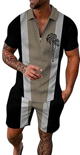 Trainingsanzug für Herren, Sport-Set 2025, Western, zweiteilig, bedruckt, Strand, Business-Anzug mit Reißverschluss, bequem, kurzer Trainingsanzug, grau, 6X-Large