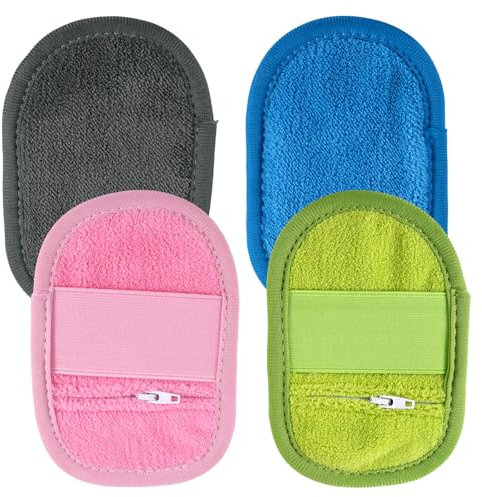 Gosknor 4pcs Sand Remover for Beach, Soft Cleaner Mitts Skin-Friendly Sand Wipe Off Remover Bag with Zipper Seaside Vacation Essentials Ideal for Beach Volleyball Sandboxes Activities