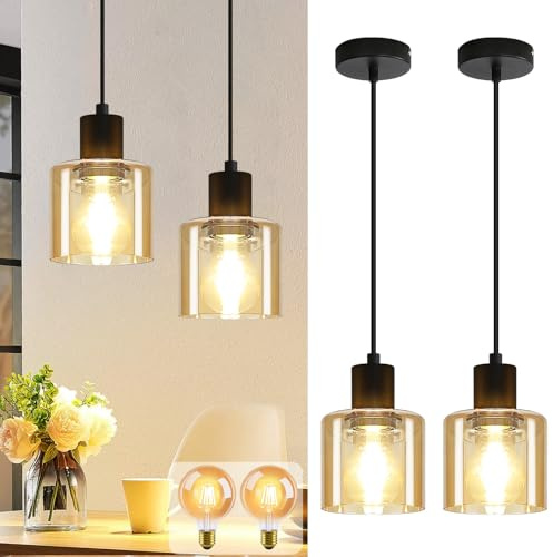 ZMH 2er LED Pendelleuchte Esstisch Hängelampe Vintage Esstischlampe | Hängend E27 Hängeleuchte 1 Flammig Esszimmerlampe Retro Industrial Pendellampe für Küche Wohnzimmer mit 2 x G80 Leuchtmittel