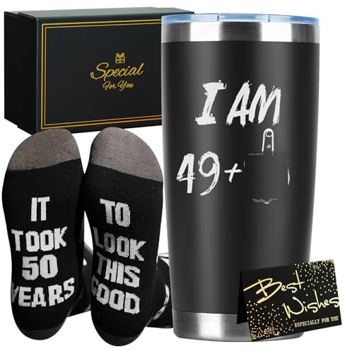 GOENMOOL 50th Birthday Gifts for Men, 20oz Travel Mug for 50 Year Old Man | Funny 50th Birthday Gifts Set, For Dad Brother Uncle Husband, 50th Socks, Keep Hot 6 Hours, Cold 12 Hours, Stainless Steel
