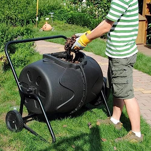 QIANMEI Heavy-Duty Tumbling Compost Bin, 50 Gallon Garden Compost Bin, 360° Rotating Compost Tumbler Bin With Wheels Composting System For Outdoor Yard