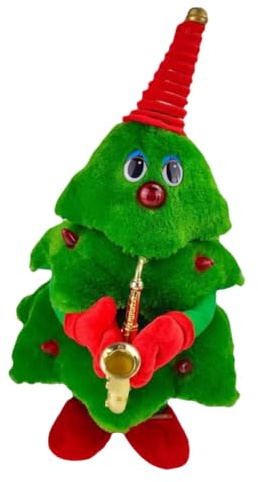 CVUTOVO Dekorative Weihnachtsbaum Plüschfigur Elektrisches Sing und Tanzspielzeug für Festliche Weihnachtsdeko für Partys und Feiertage Batterielos