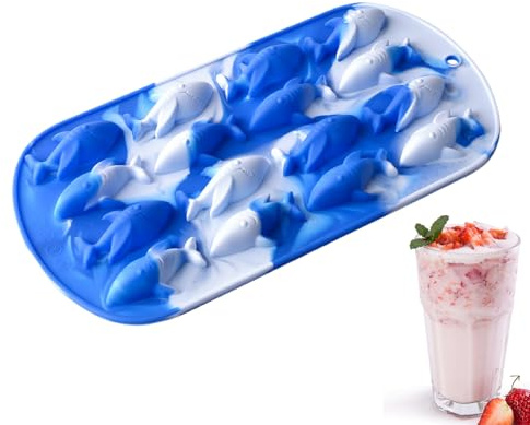 3D Shark Silicone Ice Tray | Shark Shape Silicone Moulds | Novelty Ice Cubes Molds | Funny Shark Ice Tray | Shark Mold Funny for Whiskey, Cocktails and Juice, Easy-Release