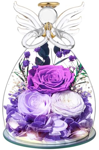 Touloube Ewige Violett Rose Geschenke | Ewige Rose in Engel Glaskuppel mit Einer wunderschönen Geschenkbox | Konservierte Blumen Handgemachte Infinity Rose für Frauen Freundin Mutter