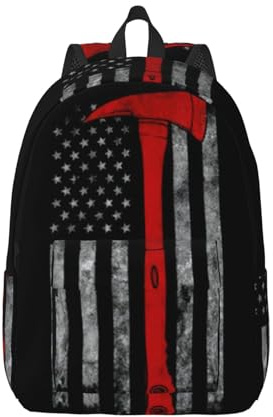 Yyoretp Sac à dos léger en toile avec motif drapeau rouge et hache de pompier, Noir , S